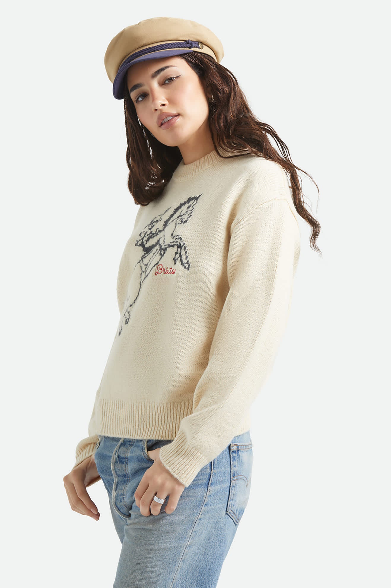 Women's Brixton Ranching Club Crew Sweater in Whitecap