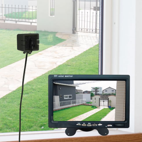 超小型防犯カメラ 7インチ録画機能付きモニターセット【貼るor置くだけ