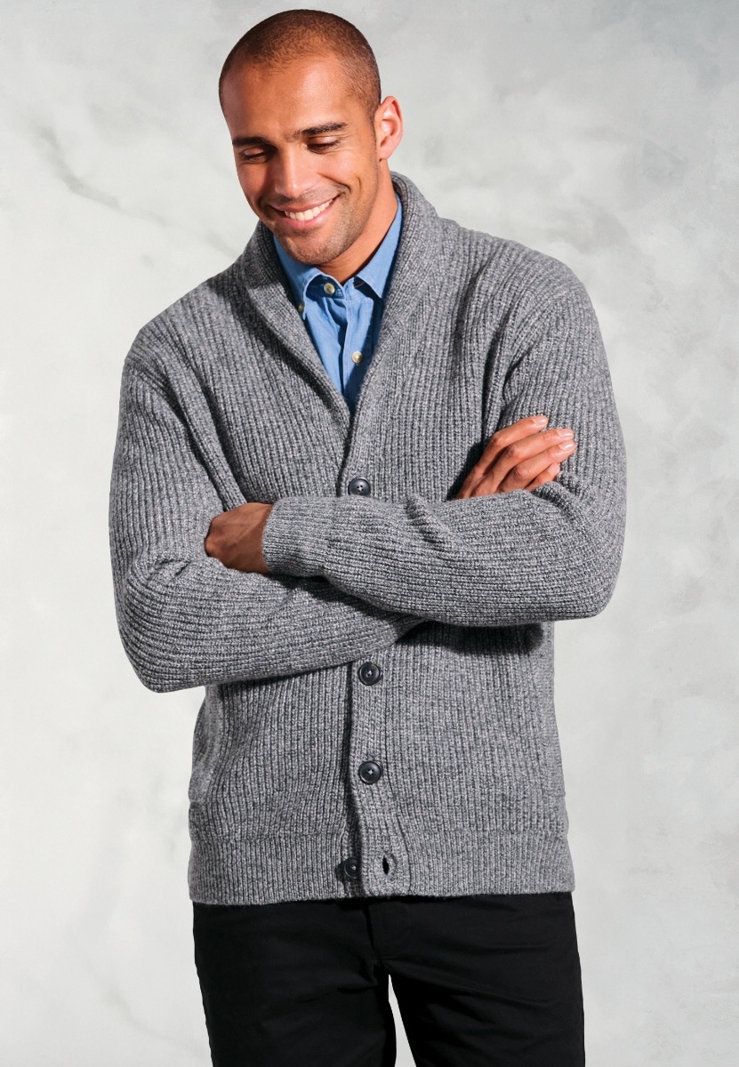 Ellis Grey Textured Lambswool Shawl Collar Cardigan
