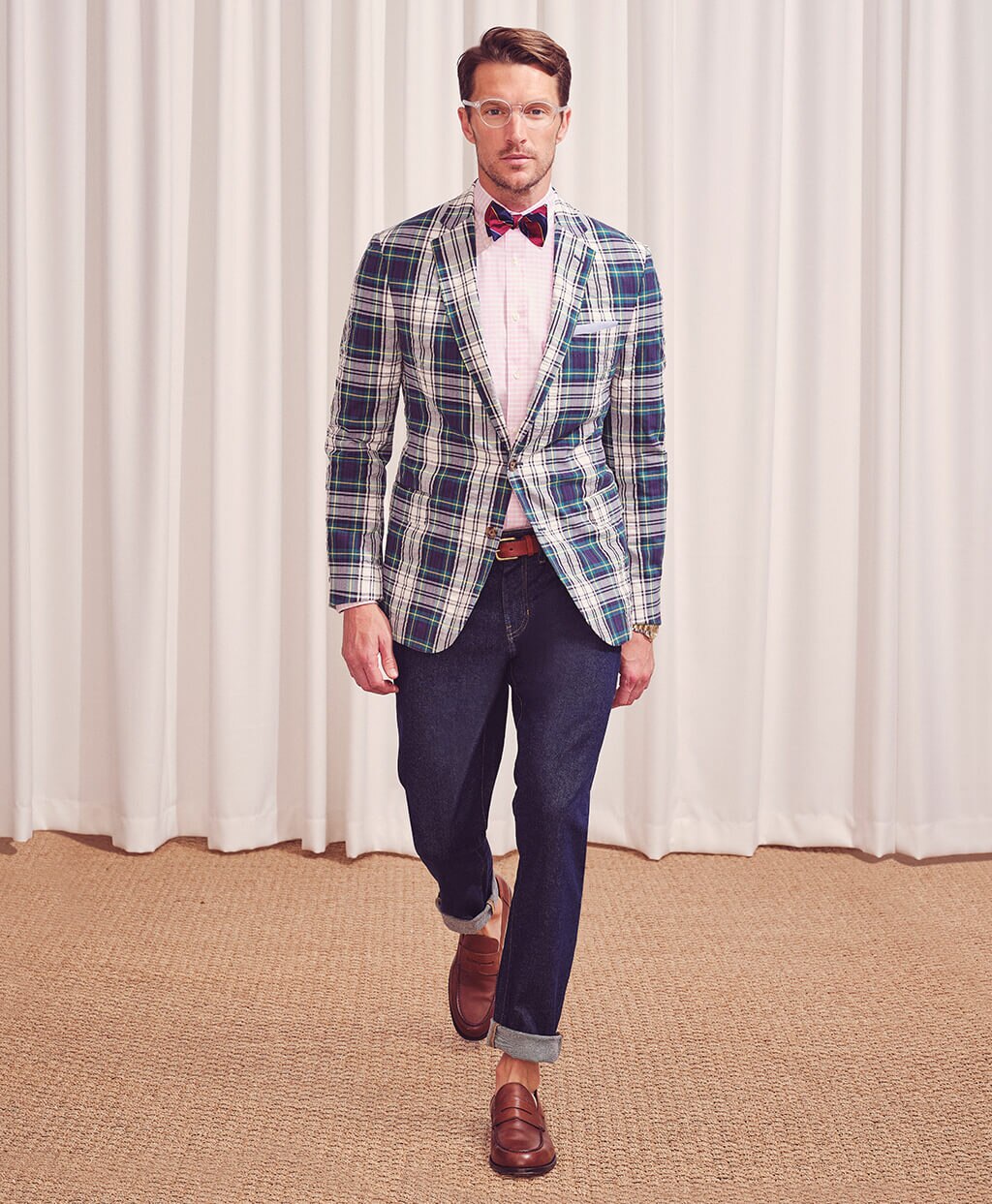 ストレッチコットン/ポリエステル シアサッカー マドラスチェック 2釦