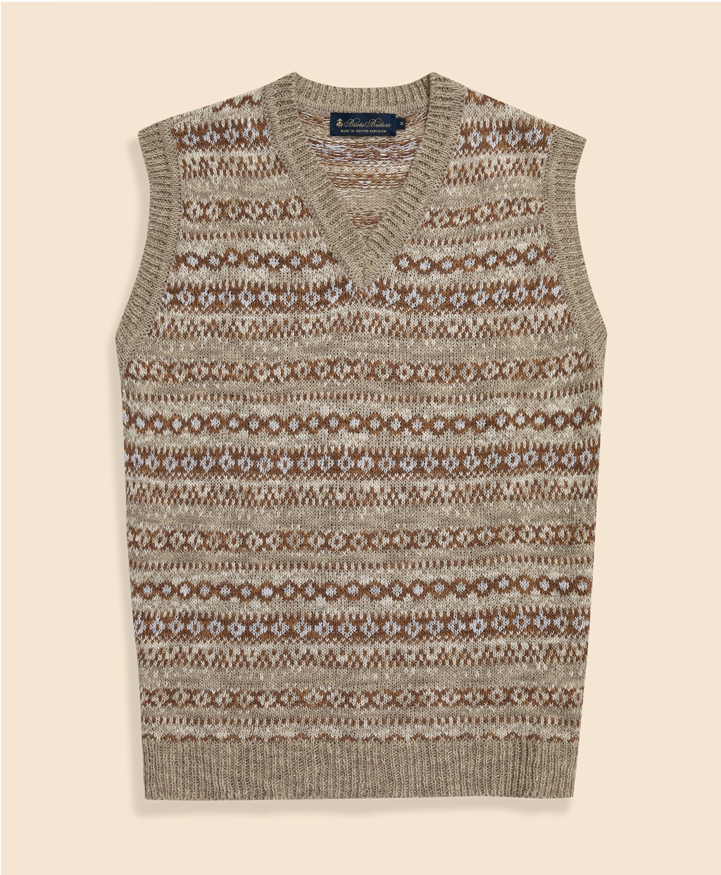 コットン／リネン フェアアイル Vネックベスト Made in U.K | Brooks