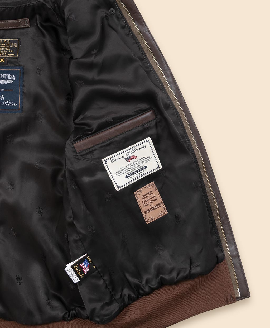 Brooks Brothers×Cockpit USA ホースレザー A－2ジャケット Made in