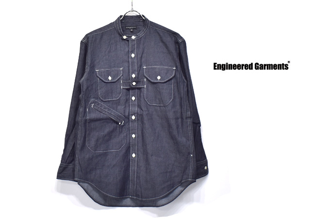 BANDED COLLAR SHIRT - TWILL SHIRTING / Indigo Denim | ENGINEERED