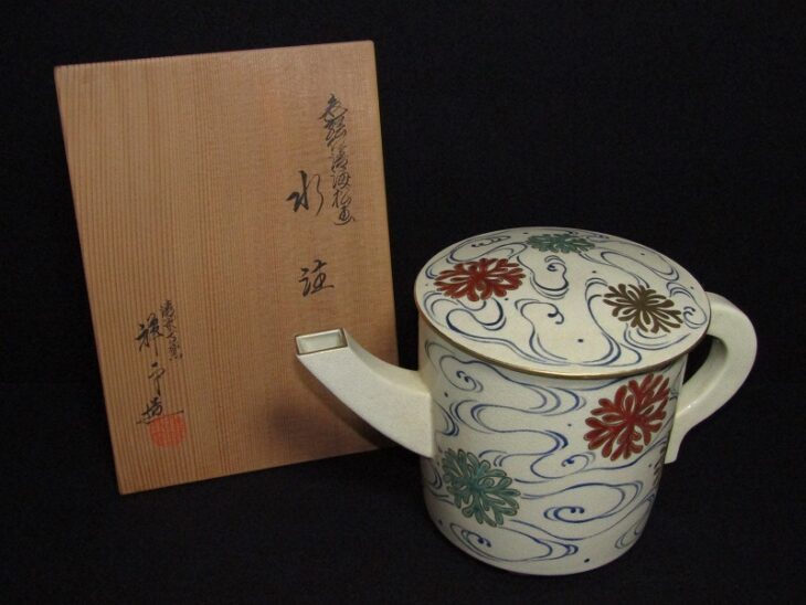 清閑寺窯 杉田祥平造 色絵仁清梅松画 水注 茶碗など 茶道具 ｜骨董品