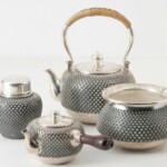 純銀製 霰 煎茶器揃 四点 銀瓶 急須 茶壺 建水 湯沸 茶入 煎茶道具