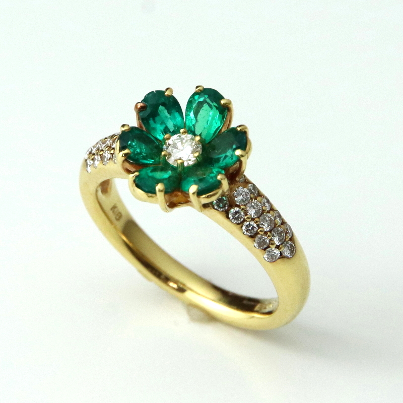 K18エメラルドリング フラワーモチーフ Gold-EP（ゴールド・イーピー