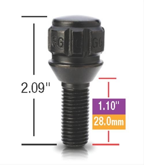 Conical Seat Lug Bolt Lock Set - 12mm x 1.50 Thread Size - Black
