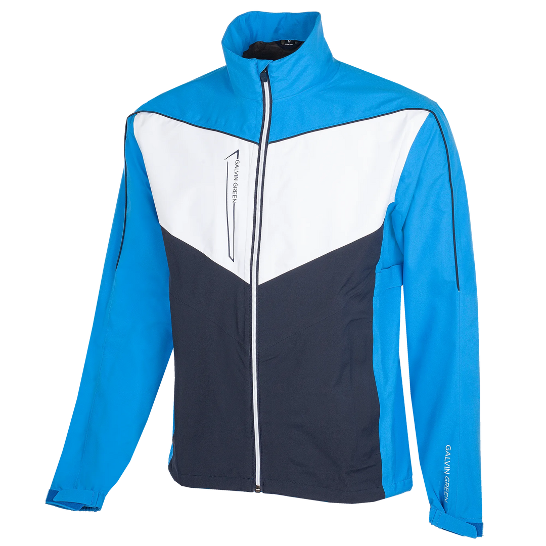 Armstrong Waterproof golf jacket Blue/Navy/White – Galvin Green