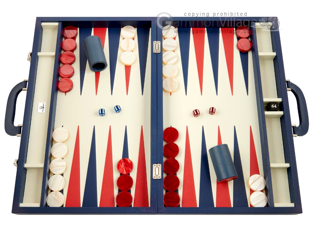 23-inch Large Leather Backgammon Set by Zaza & Sacci - Blue/Cream