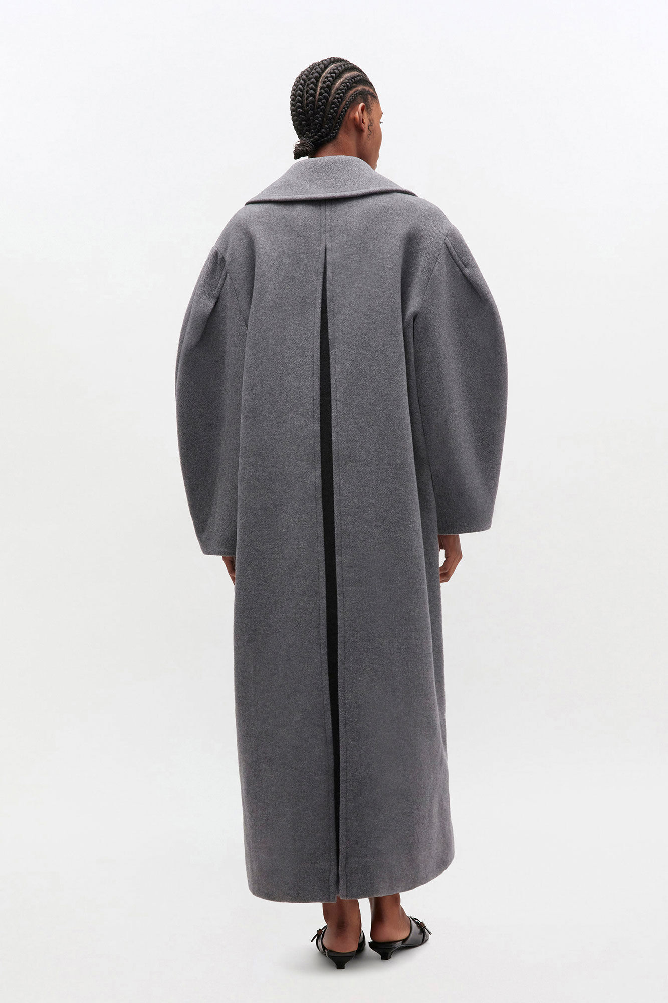 Pewter Grey Wool Oversized Long Peacoat | GANNI US