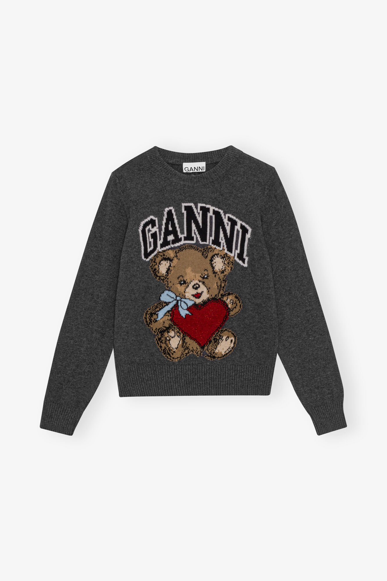 Gray Quill Dark Grey Graphic Bear Sweater | GANNI US
