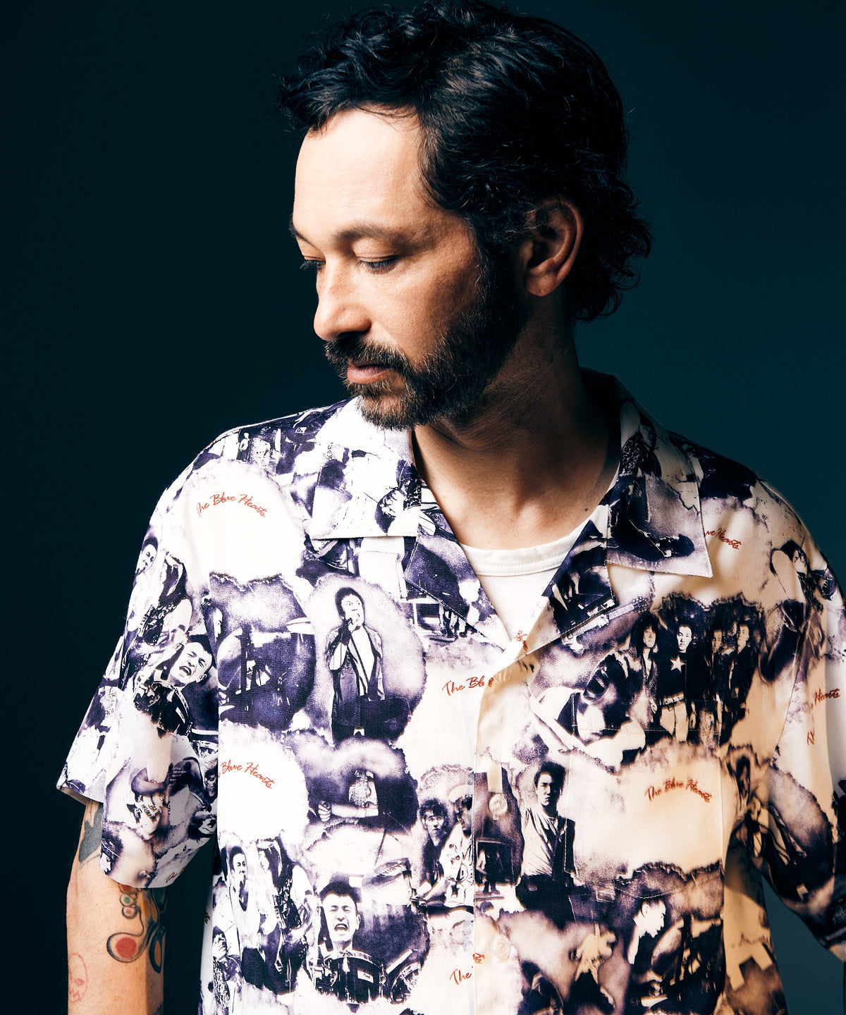 GB0325/BH01: THE BLUE HEARTS Open Collar Shirt / The Blue Hearts