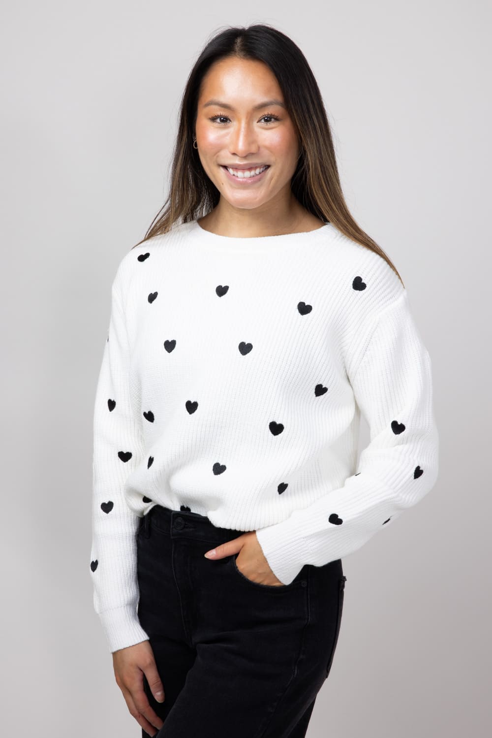 Miracle Heart Sweater for Women in Ivory/Black | W8009-IVORYBLACK