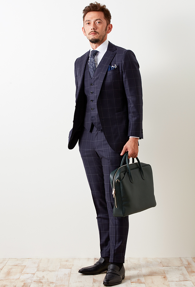 ネイビースーツ・チェックのコーディネート（REDA）｜3-457650-2