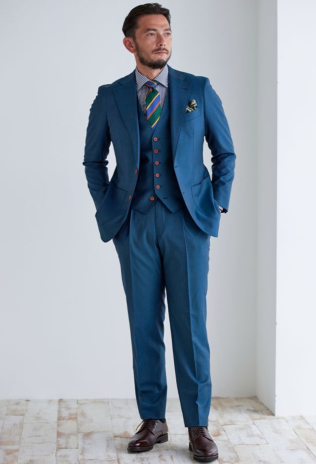 グリーン・カーキスーツ・無地のコーディネート（DORMEUIL）｜838168