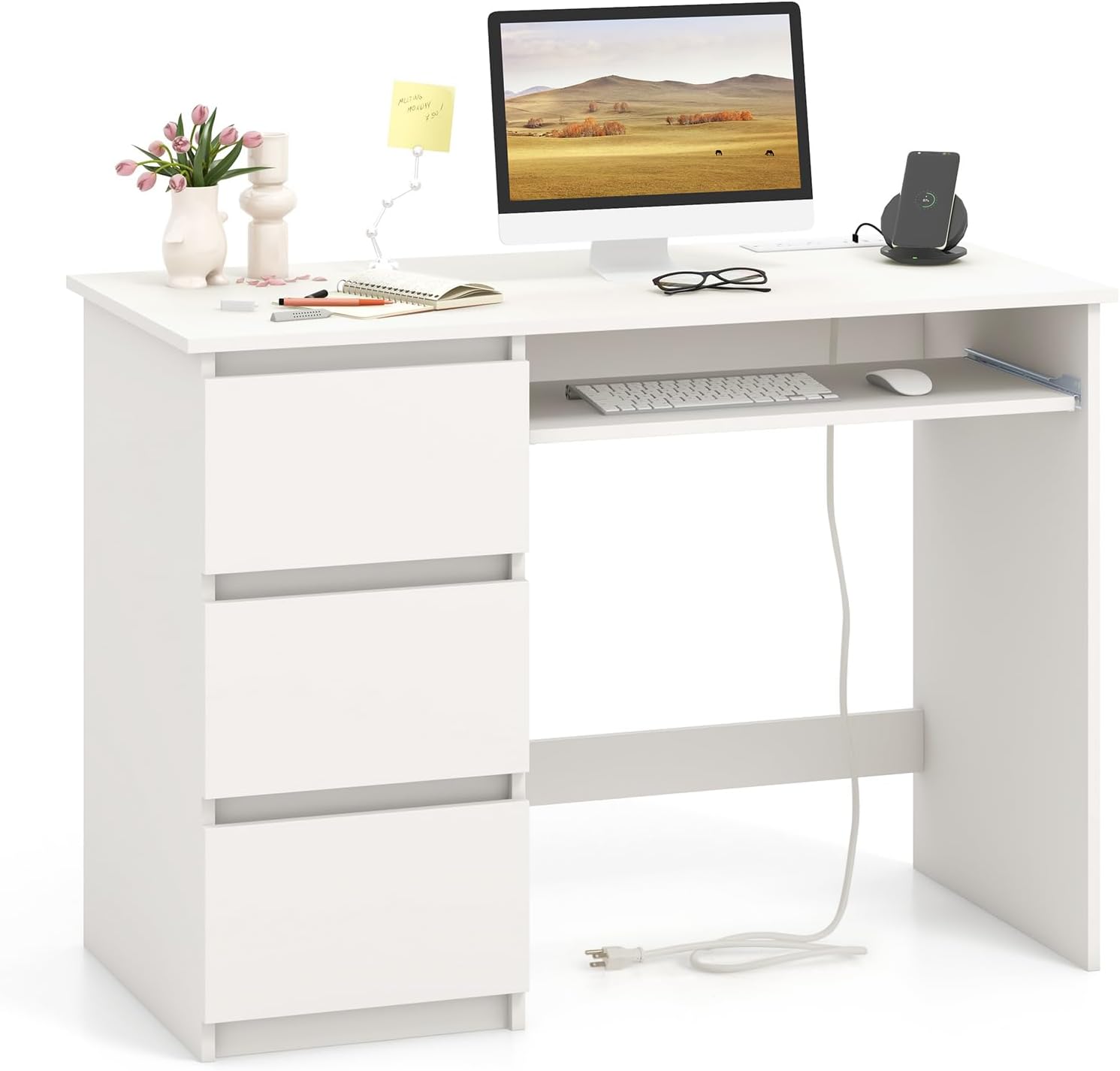 Giantex Computer Desk with Power Outlet, Modern Office Desk with