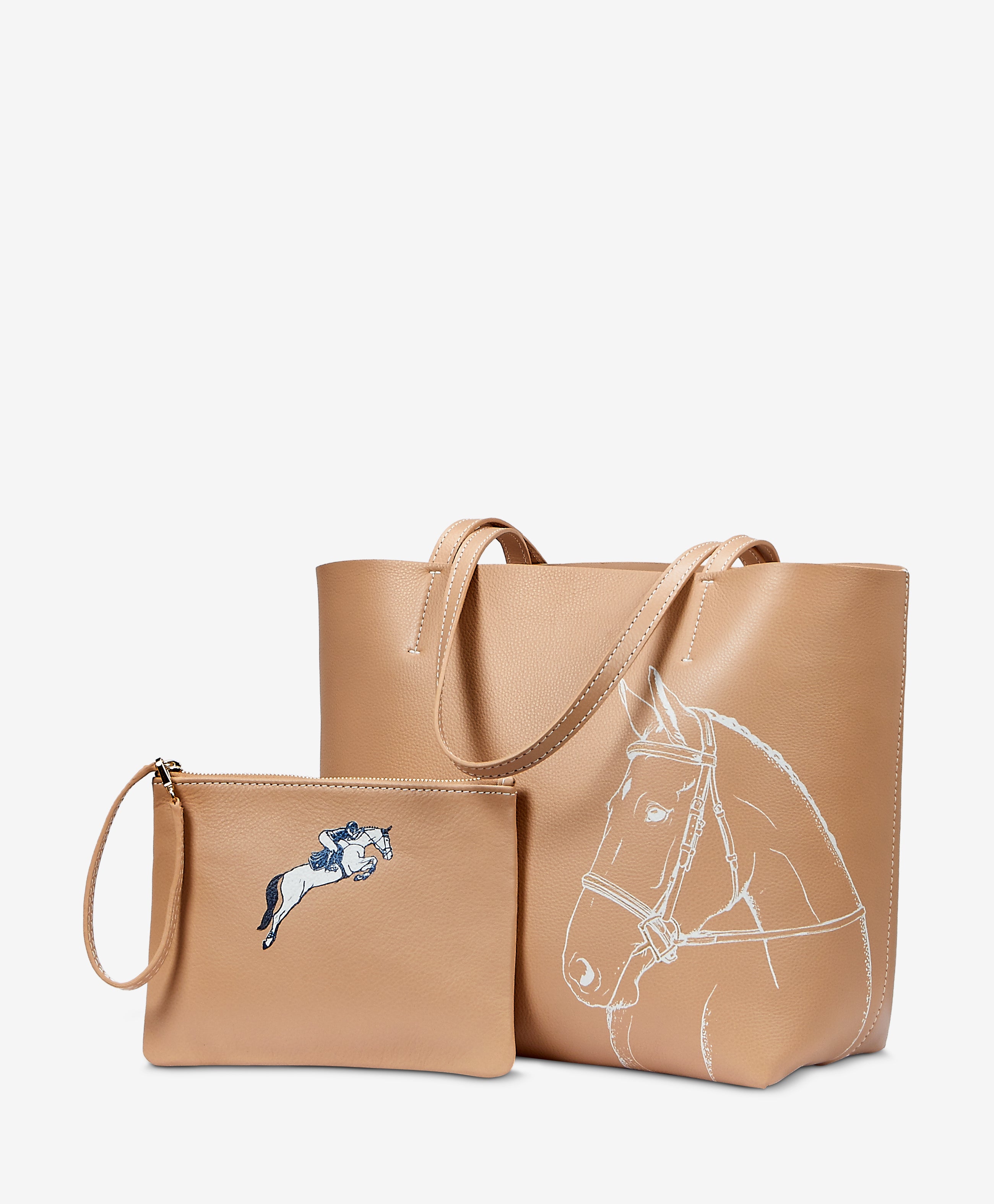 Hunter Horse Tote with Matching Wristlet | Cappuccino Smooth Leather