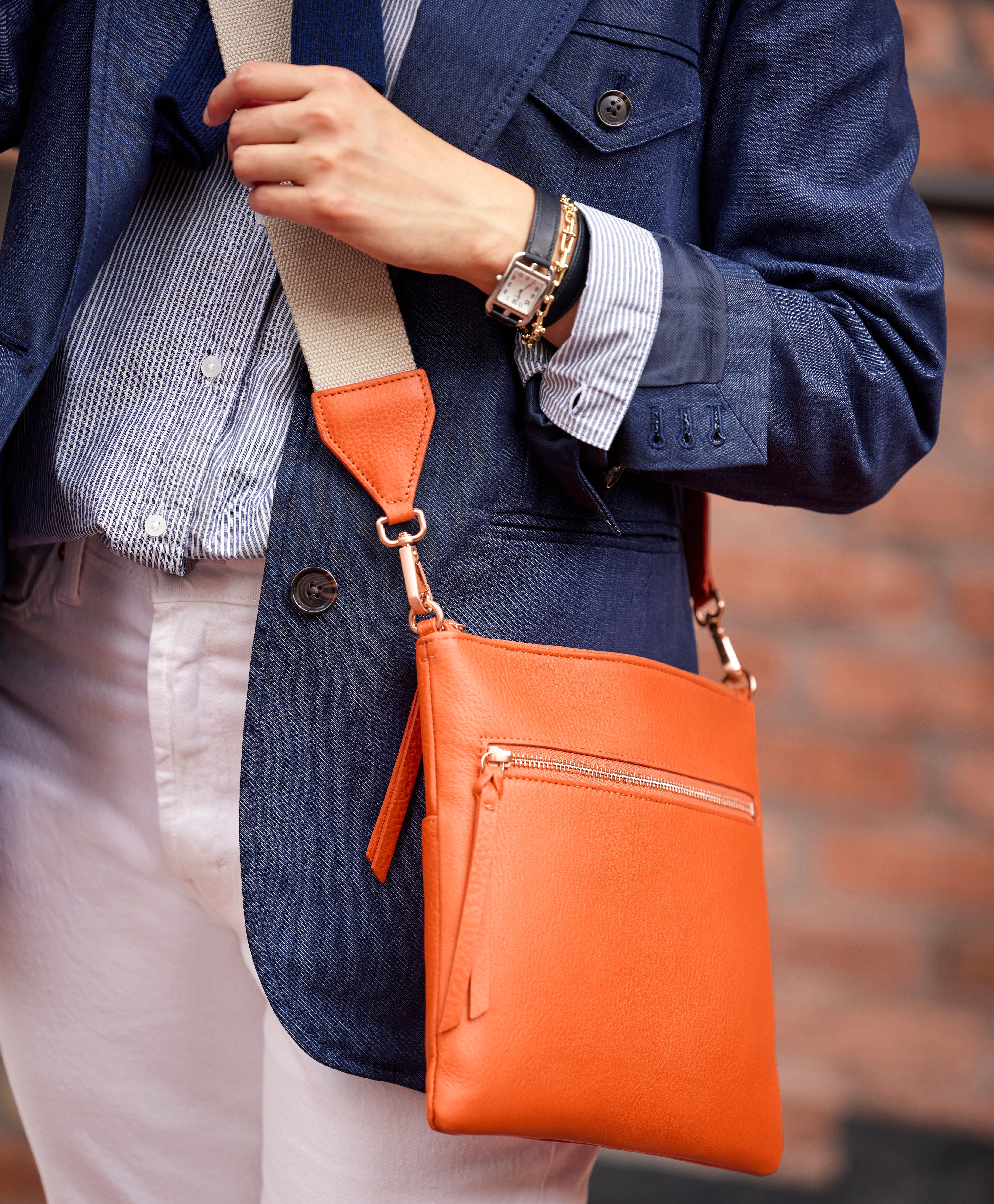 Kit Messenger Bag | Orange Pebble Grain Leather