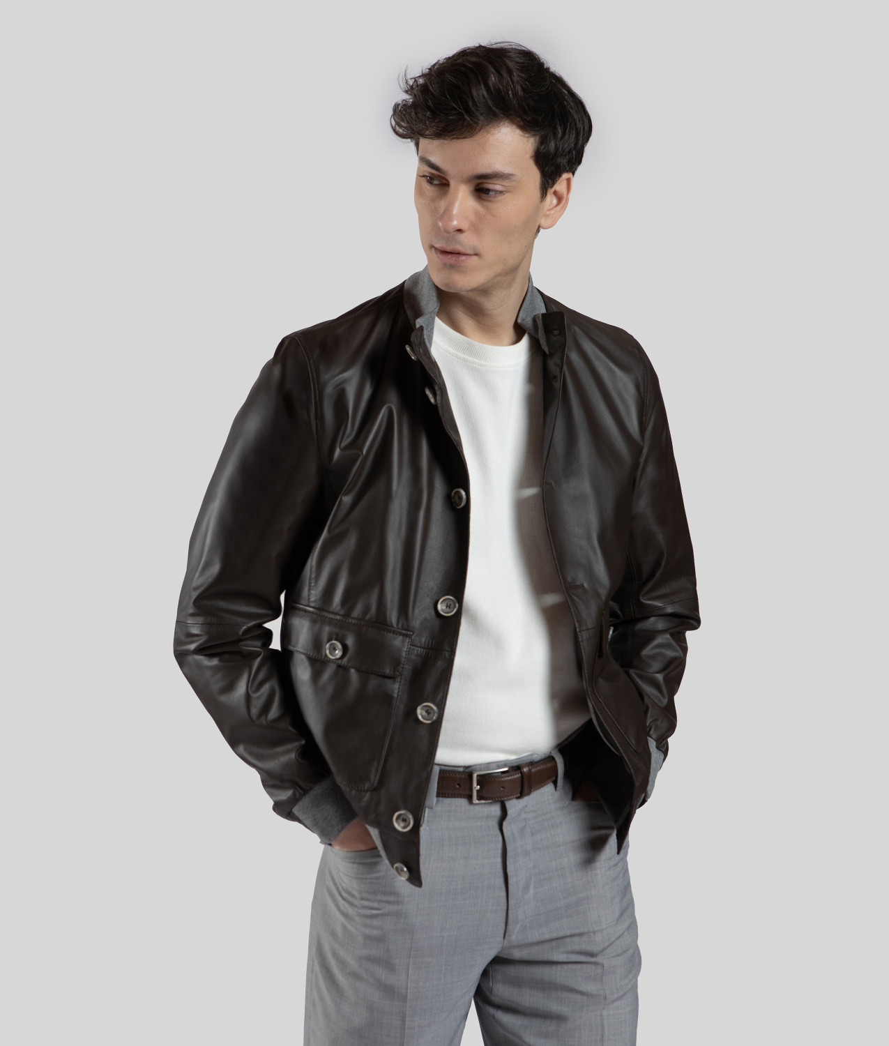Men's dark brown leather jacket - Made in Italy - Gimo's