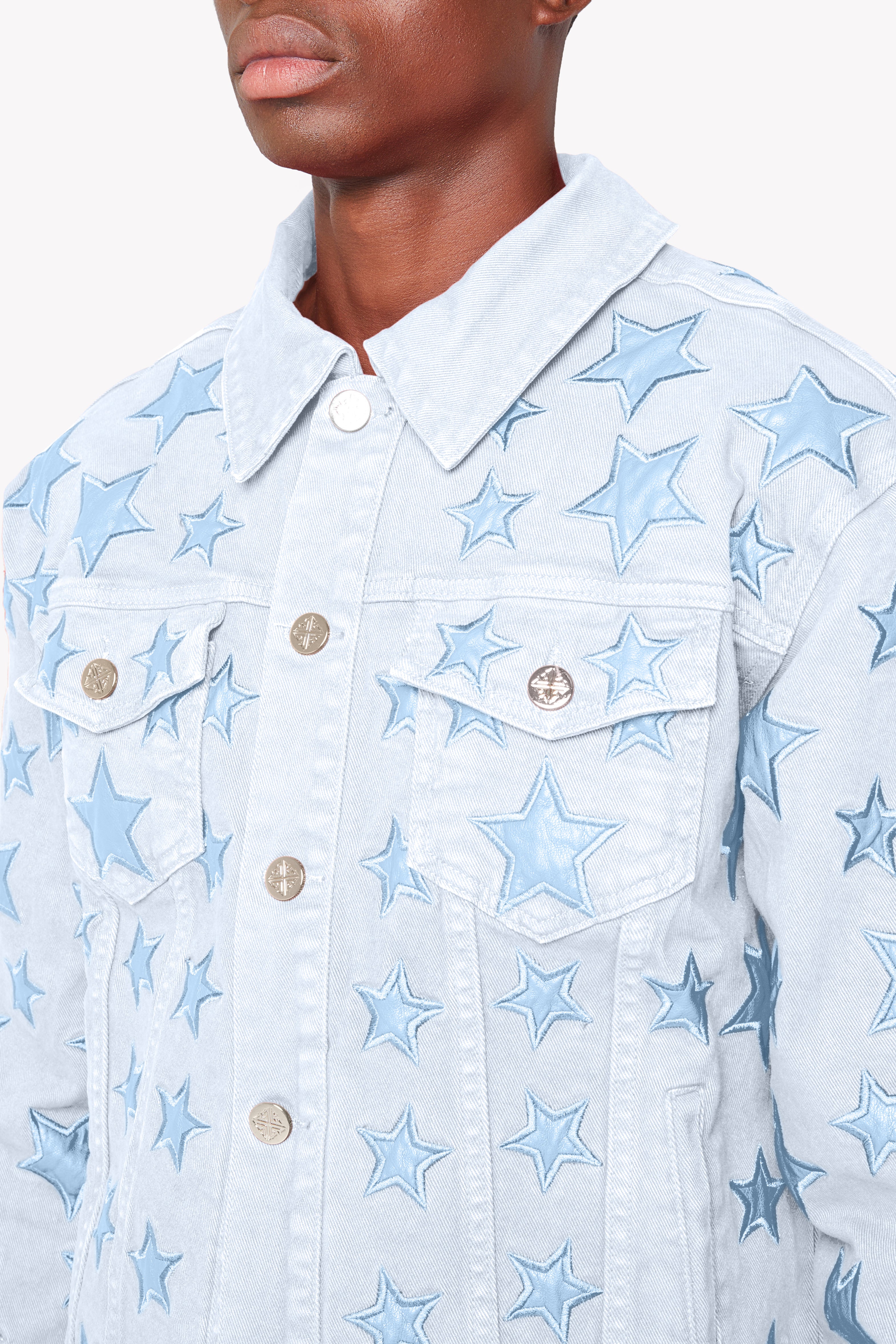 Aqua Blue Stars Denim Jacket – GUAPI CLOTHING FZ-LLC