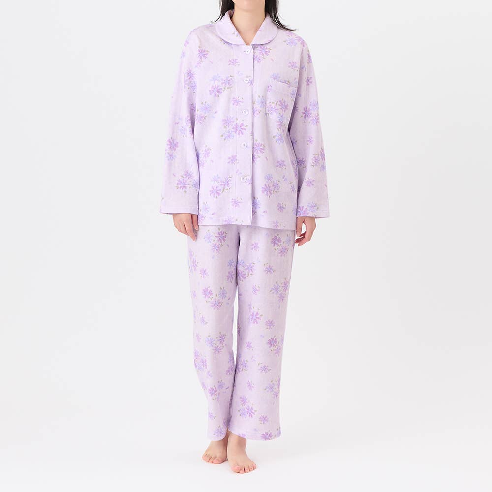 肌側綿100%】 ソフトキルト 長袖長パンツ シャツパジャマ【SALE