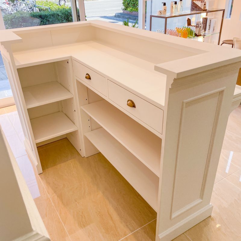 美容室向けL字カウンターW1500ホワイトアンティーク調受付カウンター