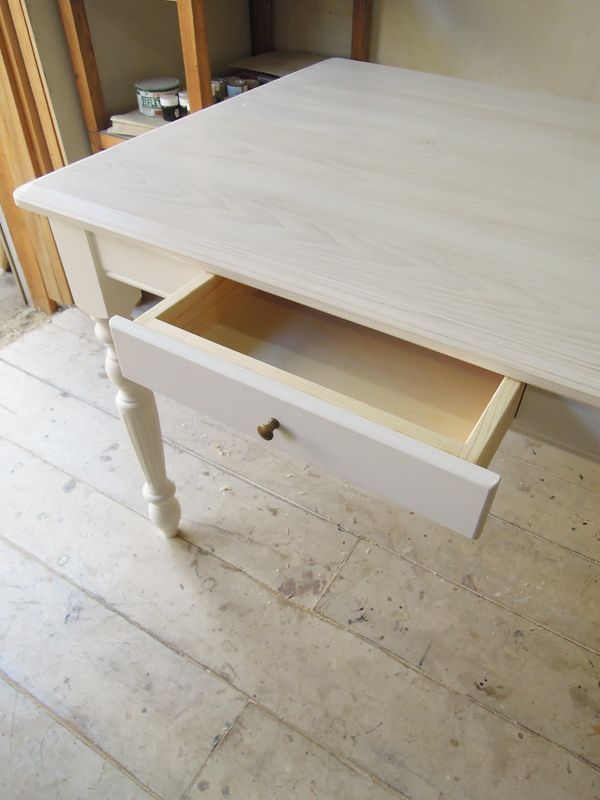 引出し付きアンティークダイニングテーブルホワイトW1800@大阪東京名古屋