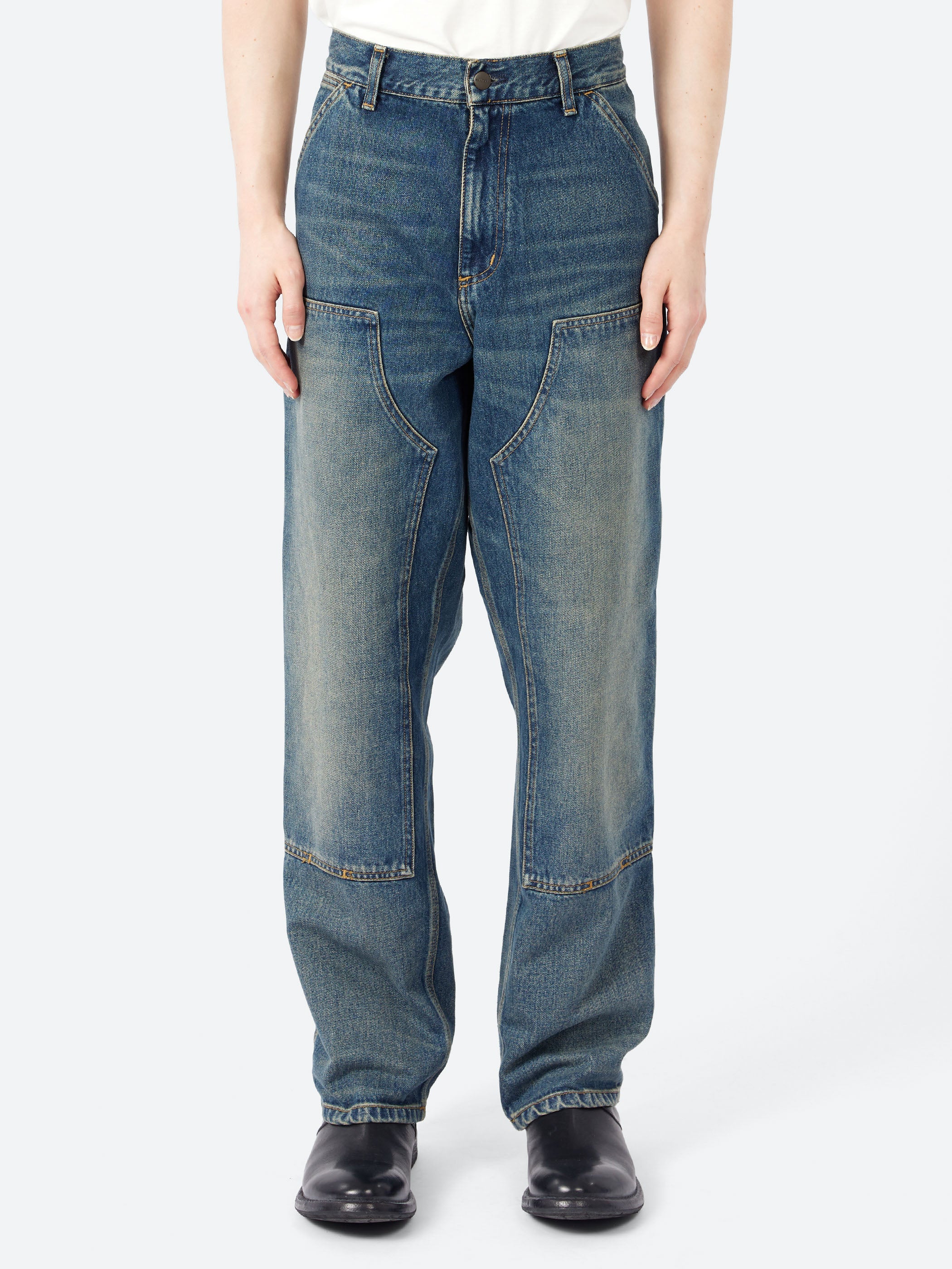 Carhartt WIP - Double Knee Pant in Blue Heavy Stone Bleach