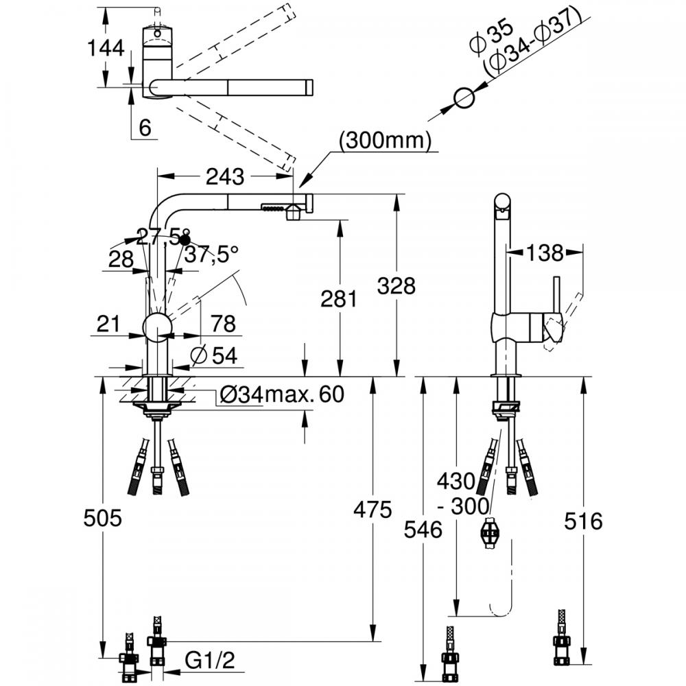 シングルレバーキッチン混合栓 コールドスタート仕様(ヘッド引出タイプ