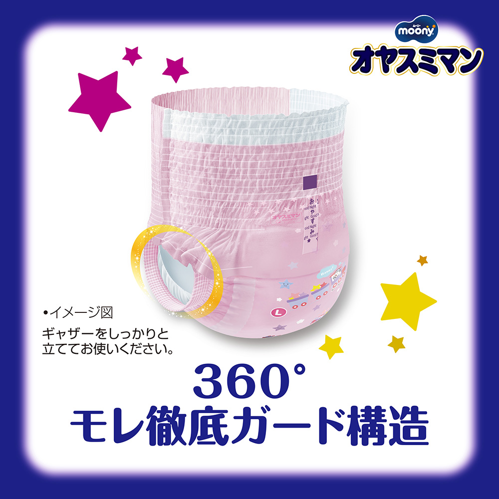 ムーニー オヤスミマン 女の子 Lサイズ 夜用オムツ 30枚｜ユニ