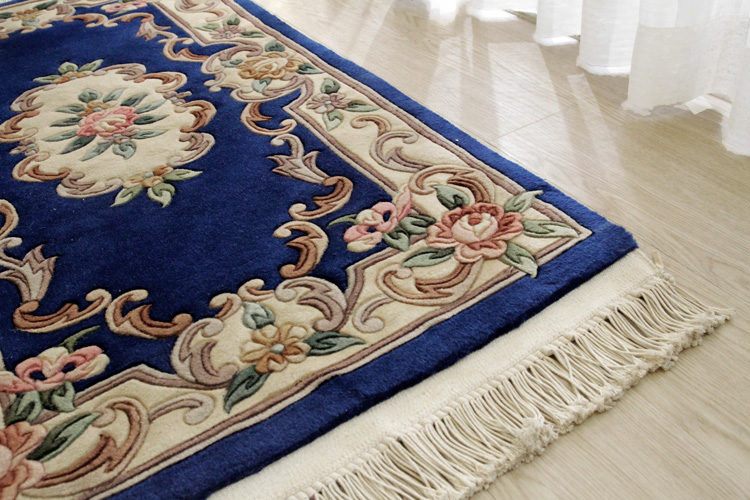 天津緞通 上質のウールを使用した手織り絨毯 ＃398 69×122cm ブルー