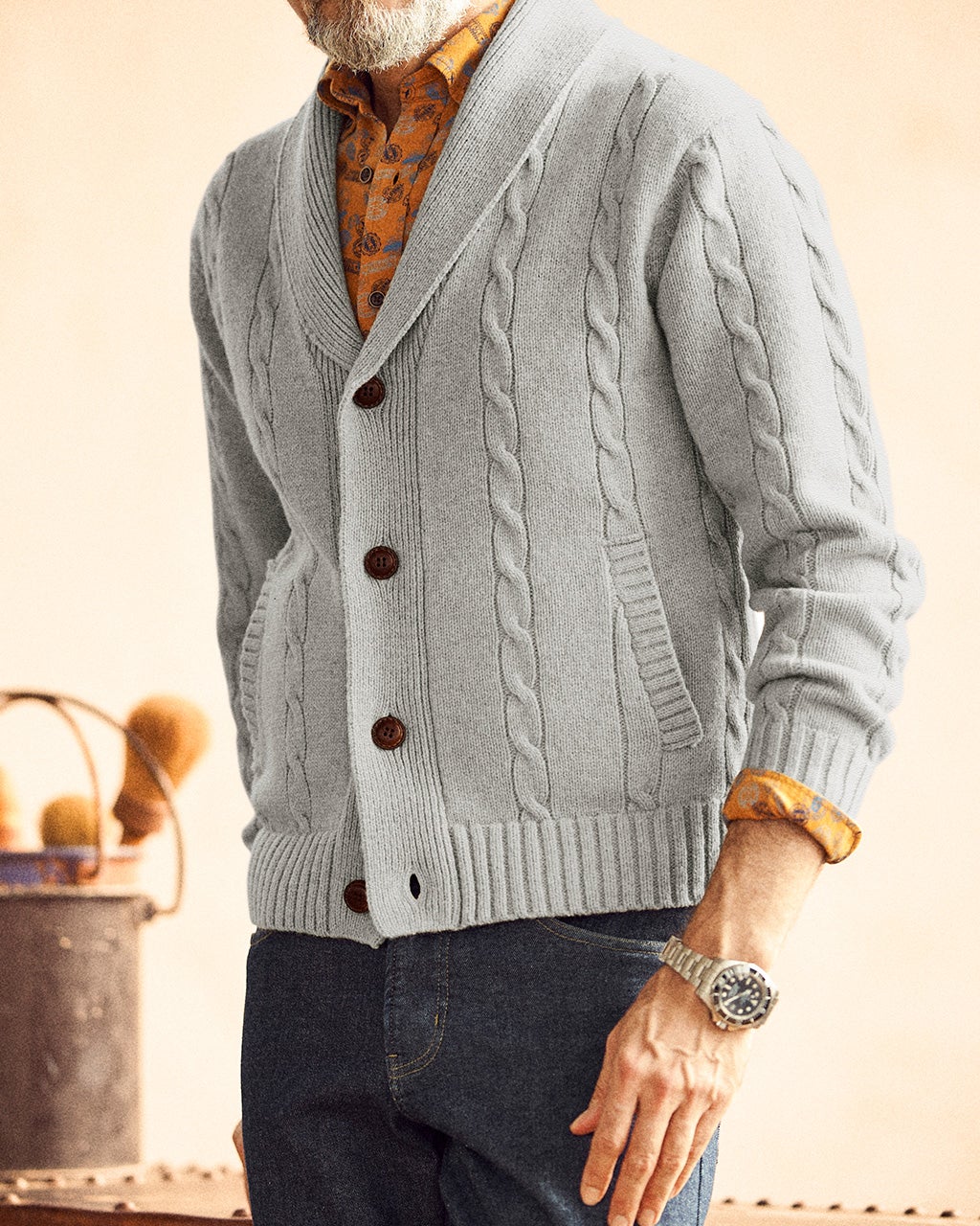 ケーブル編みショールカーディガン/DoCLASSE