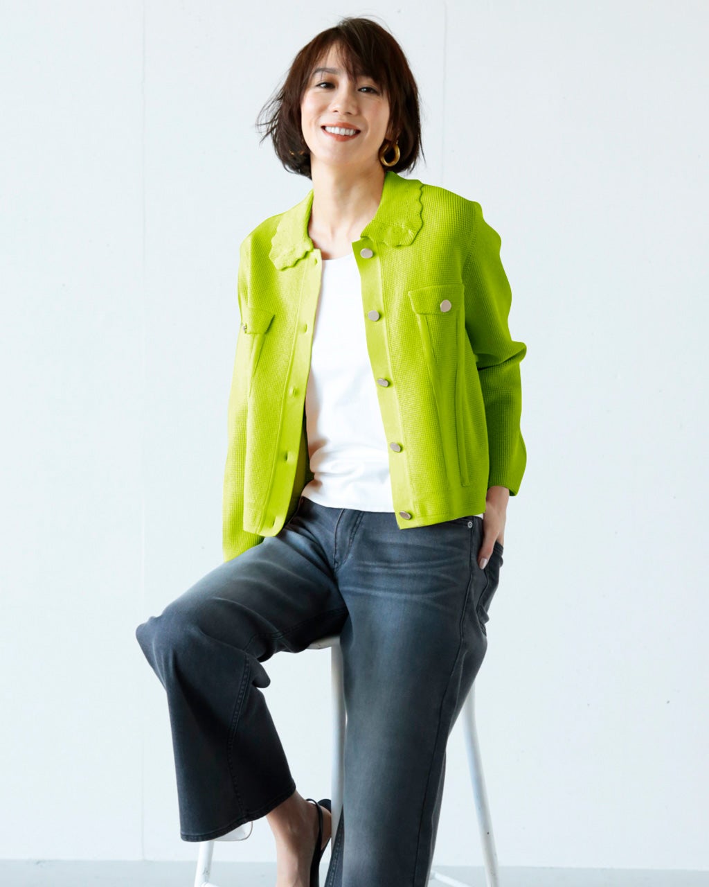 スカラップ衿・畦タック編みブルゾン/DoCLASSE