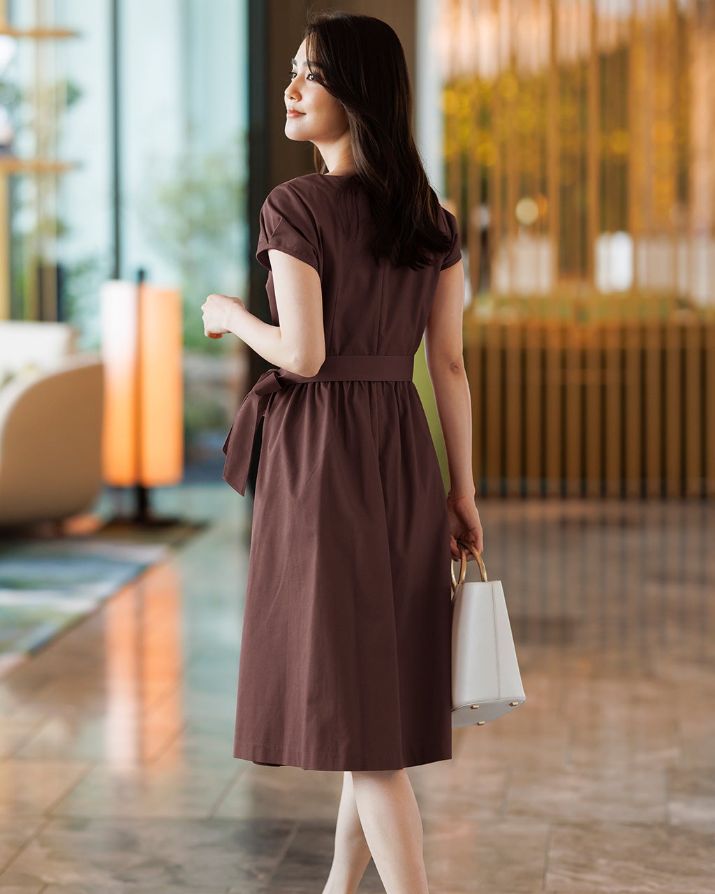 ストレッチピケ・フレアワンピース／ベルト付/DoCLASSE