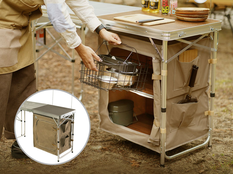 DODクッキングキング オールインワンキッチン 耐熱メッシュ 収納棚付き