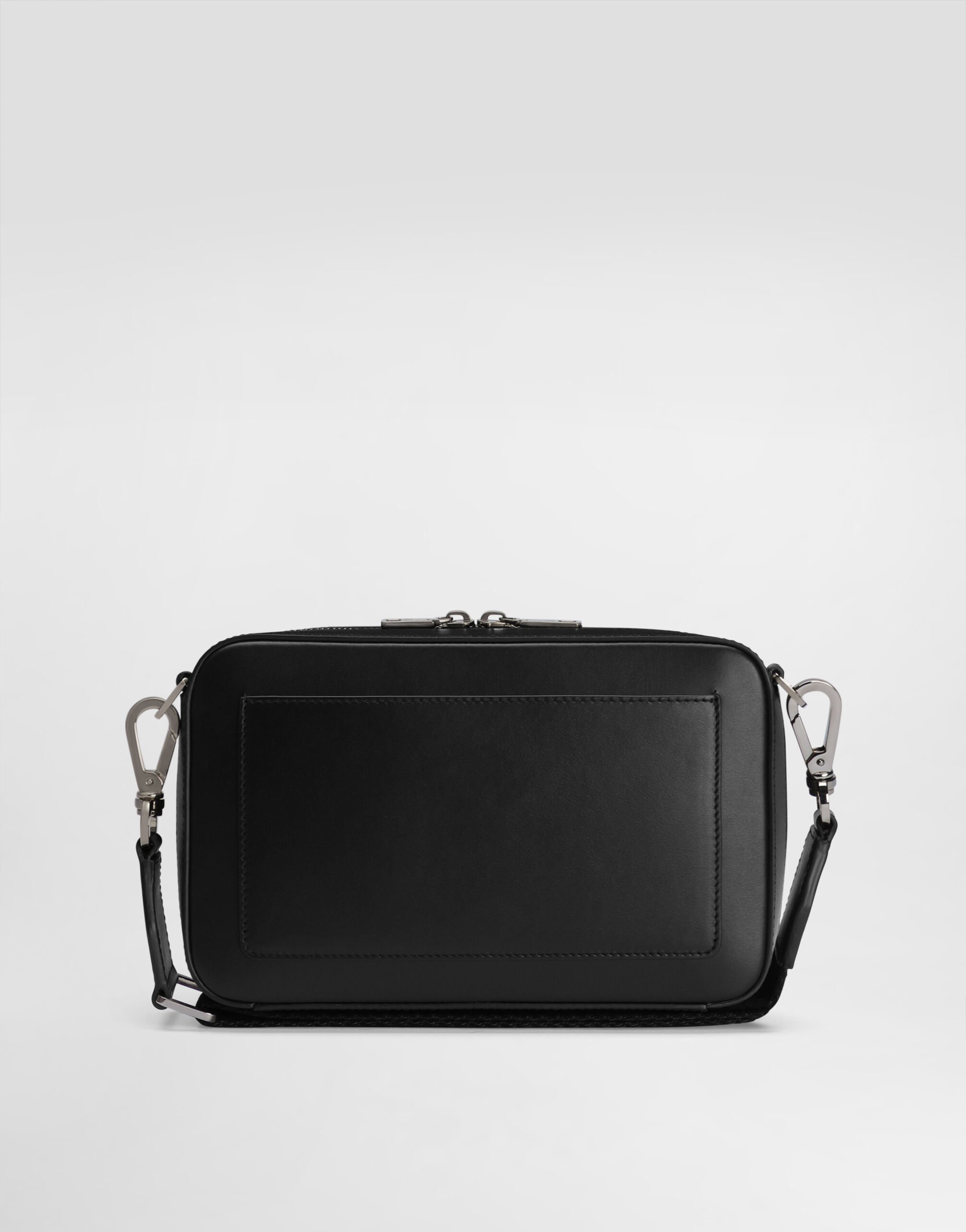 Calfskin crossbody bag with raised logo in Black for Men