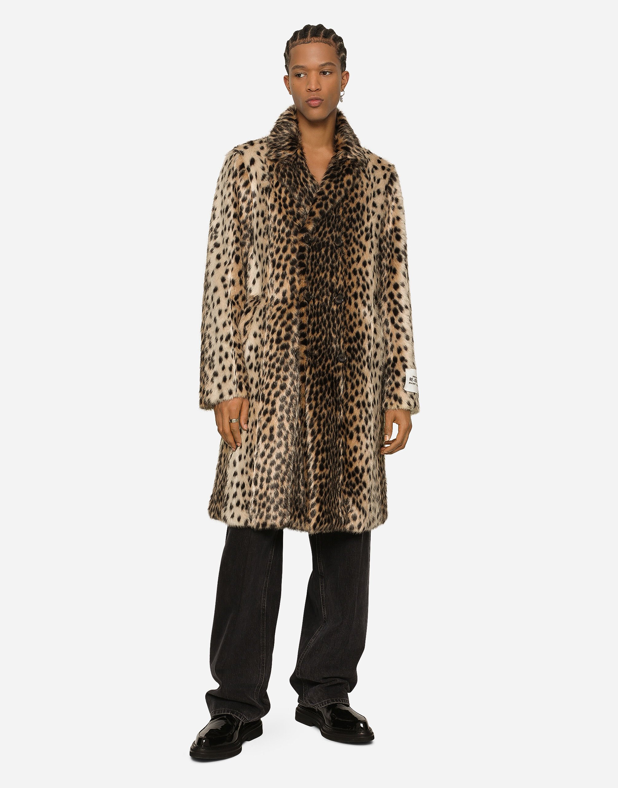 Lynx-effect jacquard faux fur coat in Multicolor for Men
