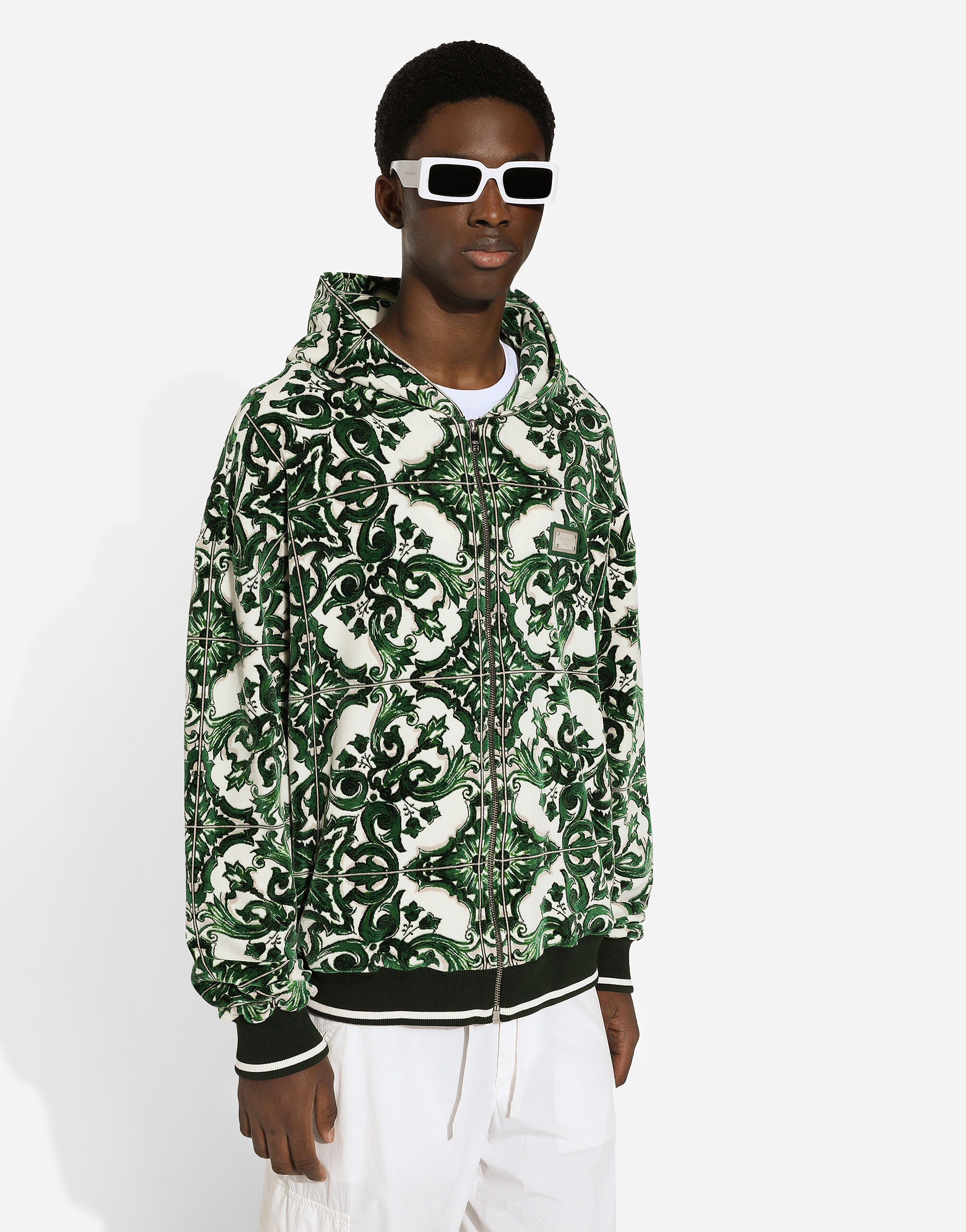 Zip-up hoodie with majolica print in Print for Men | Dolce&Gabbana® US