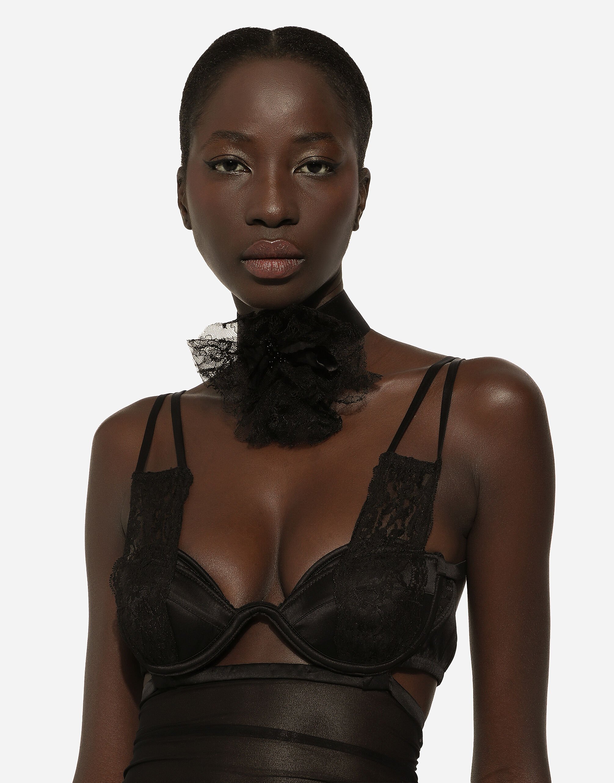 Tulle calf-length dress with corset details in Black for Women