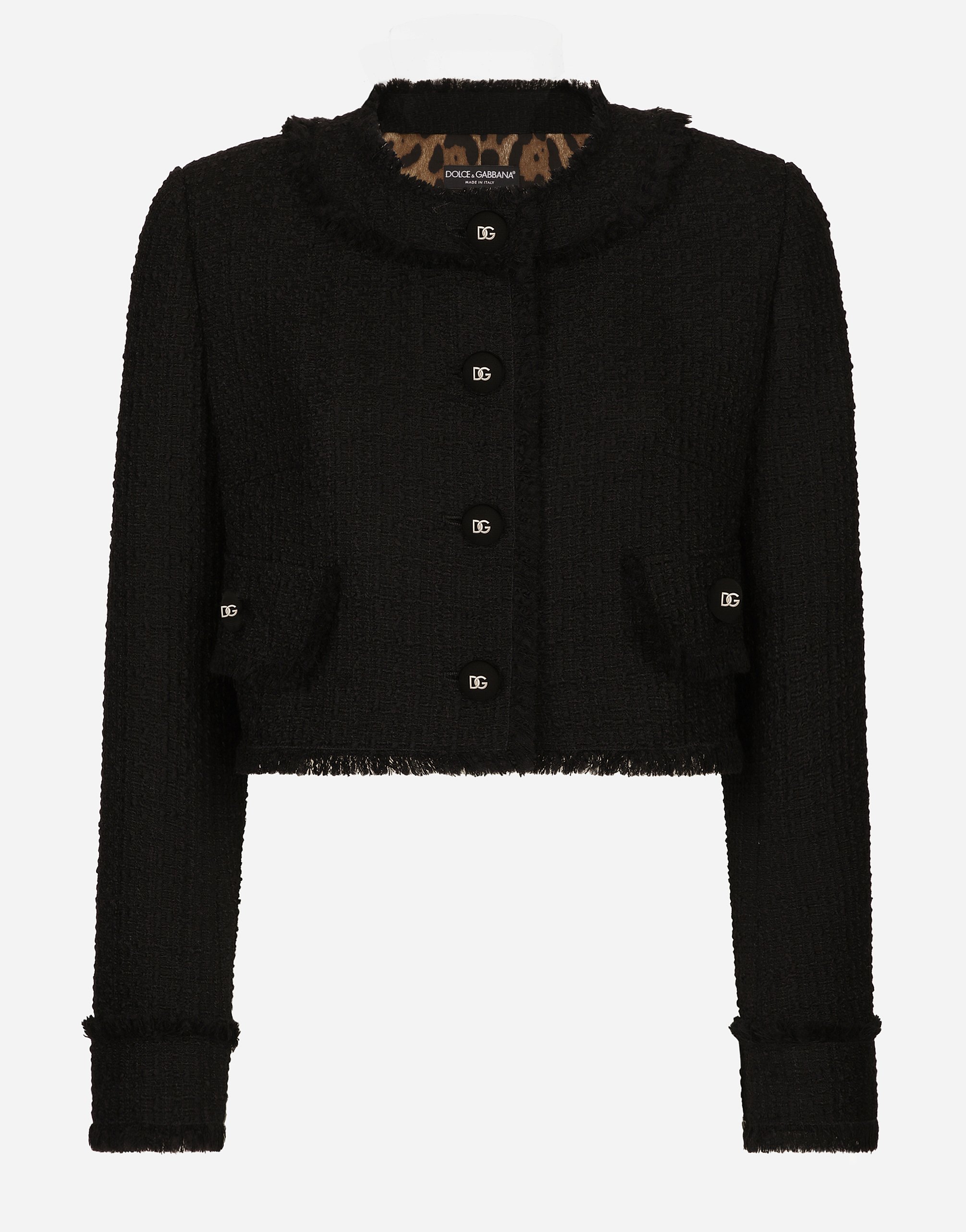 Short raschel tweed jacket in Black for Women | Dolce&Gabbana® US