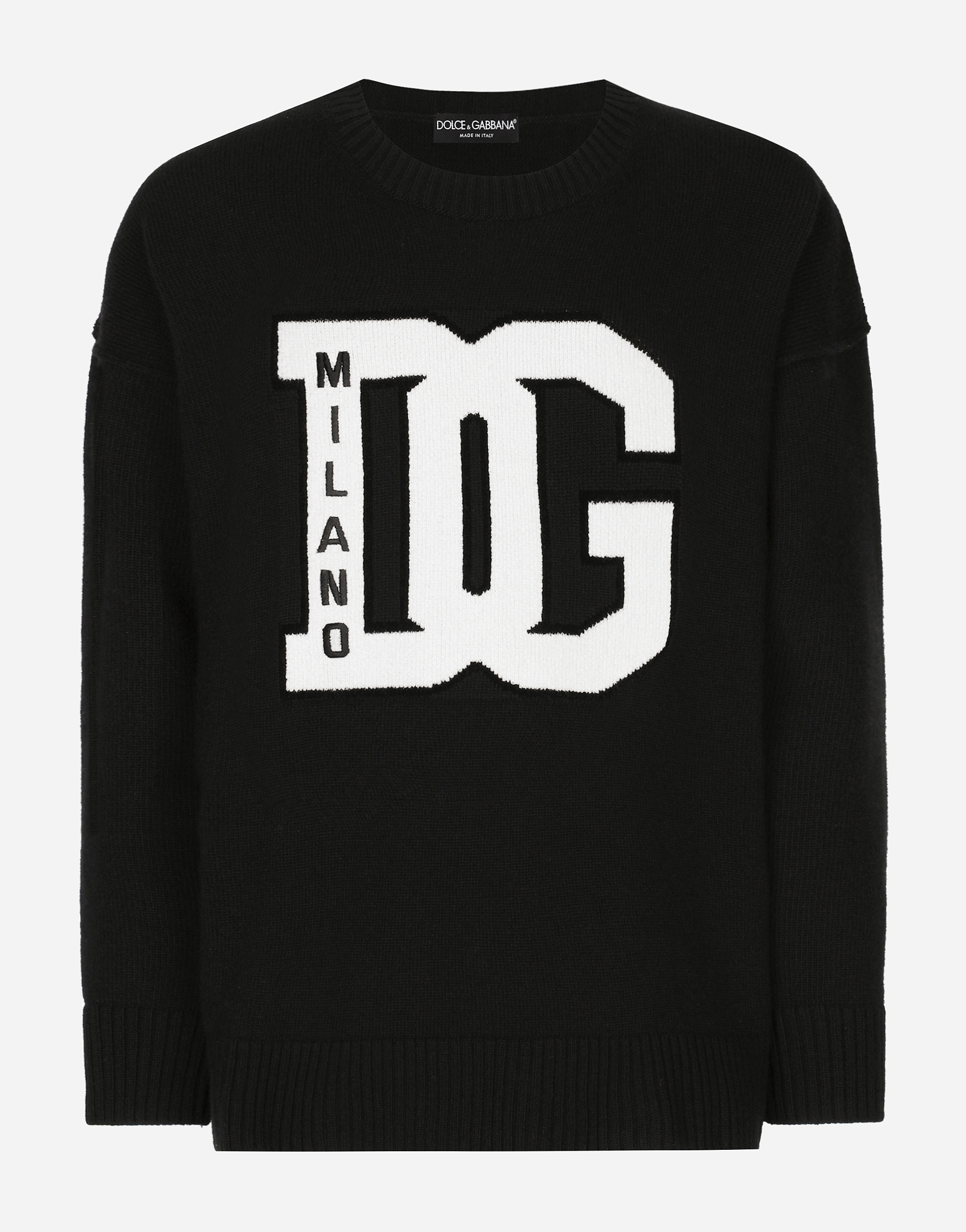 Wool round-neck sweater with DG inlay in Black for Men