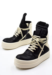 RICK OWENS MEGA BUMPER GEOBASKET SNEAKERS BLACK/MILK FW25 | DOSHABURI
