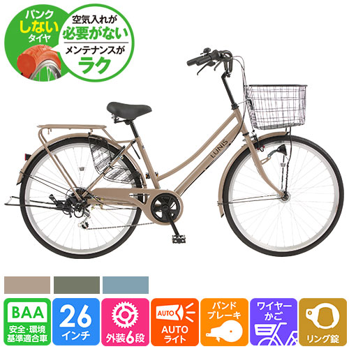 北海道・東北・東海店舗受取限定】パンクしない軽快自転車 ルーニス 26