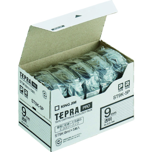 テプラ」PROテープ エコパック(5個入)/透明/黒文字 ST6K5P キングジム