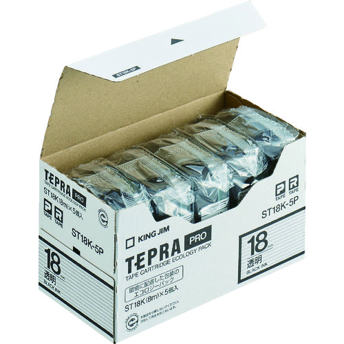 テプラ」PROテープ エコパック(5個入)/透明/黒文字 ST6K5P キングジム