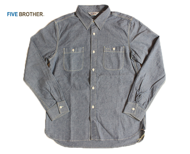 FIVE BROTHER/ファイブブラザー シャンブレーシャツ 長袖 青 ブルー