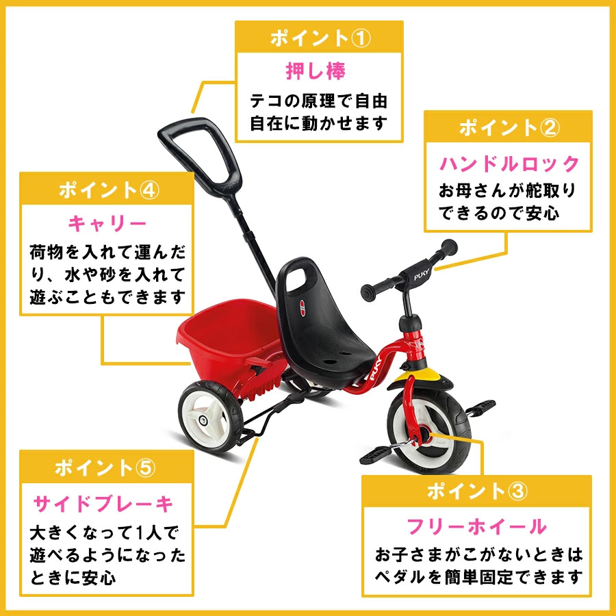 プッキー PUKY 三輪車 CAT1 スペシャル 赤 / 青 ドイツ製 手押し棒