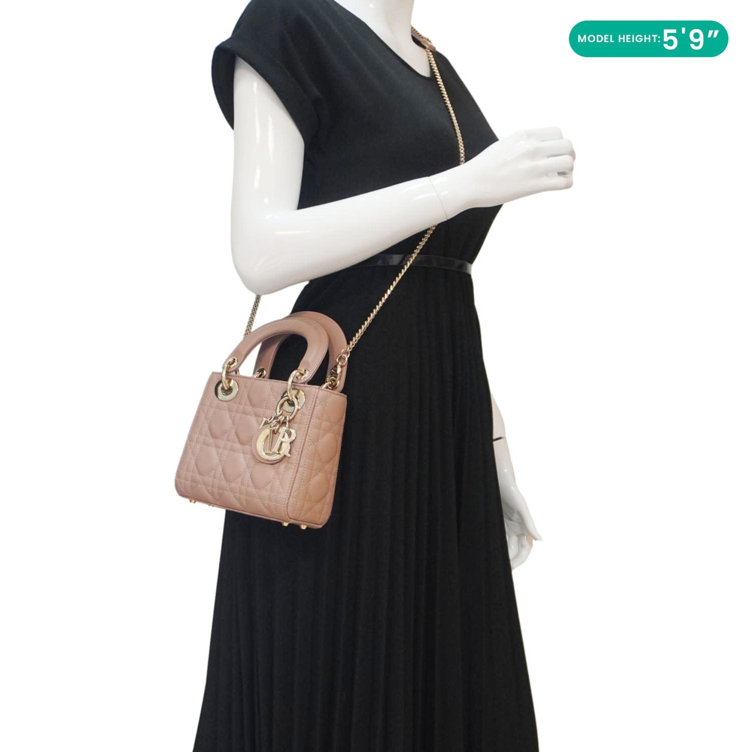 CHRISTIAN DIOR Lady Dior Cannage Leather Crossbody Bag Rose