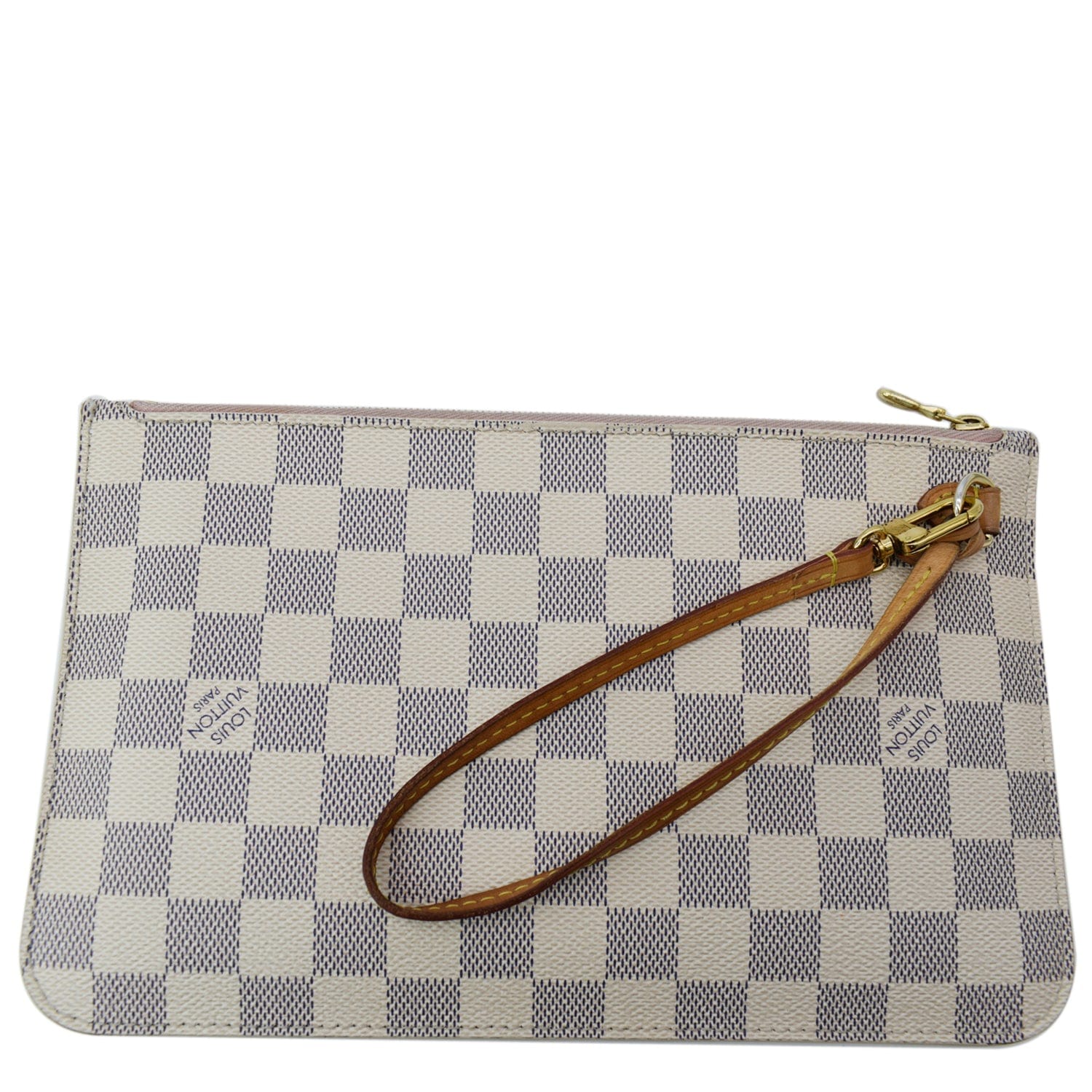 LOUIS VUITTON Neverfull MM Damier Azur Pochette Wristlet Pouch Rose Ba