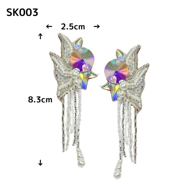 ハンドメイド】イヤリング SK030 ホワイト ミックス 社交ダンス